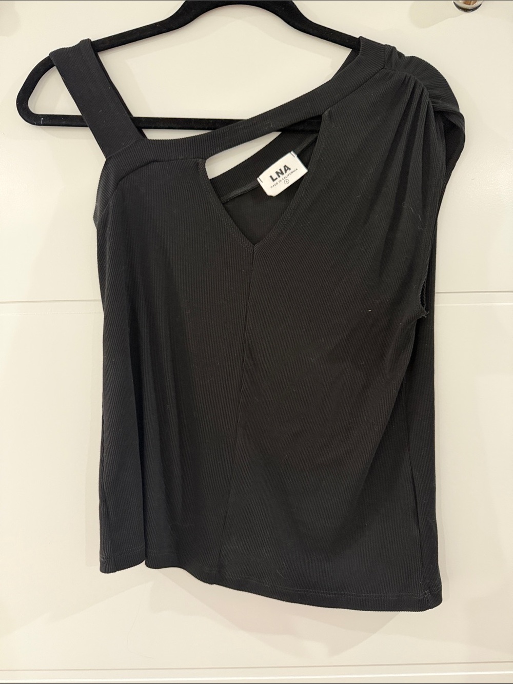 LNA Black One-Shoulder Ribbed Tank Top
